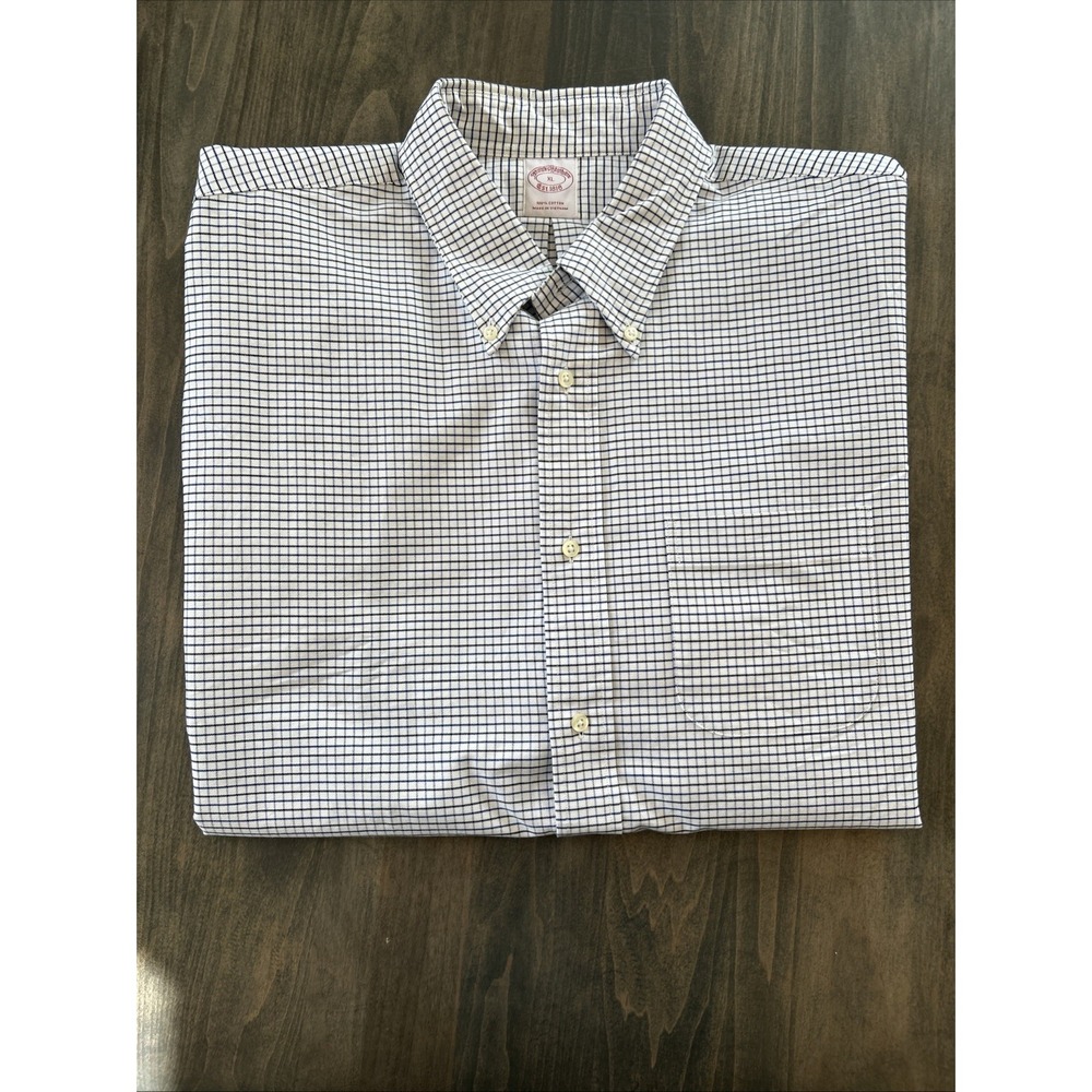 Brooks Brothers Shirt Mens XL Blue Check Button Down 100% Cotton Long Sleeve